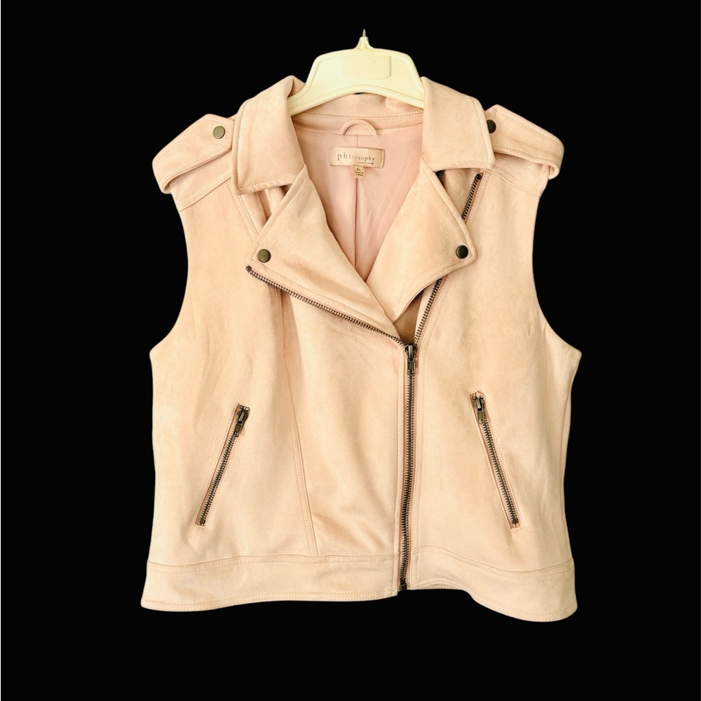 Pink Faux Suede Moto Vest by Philosophy Y2K Pink Blush Asymmetrical Zipper XL